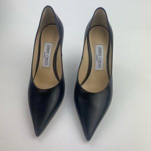 Jimmy Choo Ava 85 Black Liquid Leather Point Toe Pumps